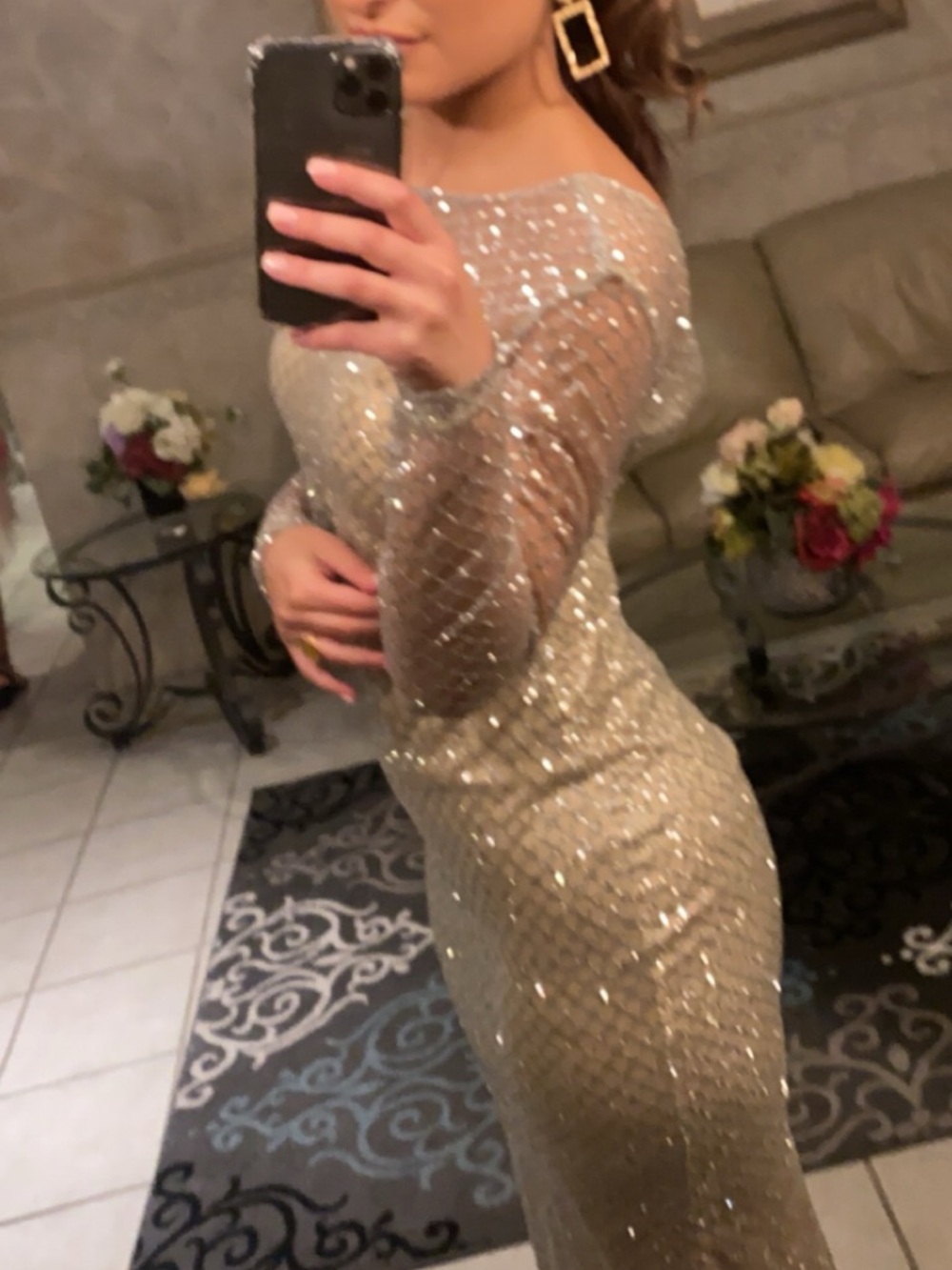 Sheer Sparkle Evening Dress in Champagne